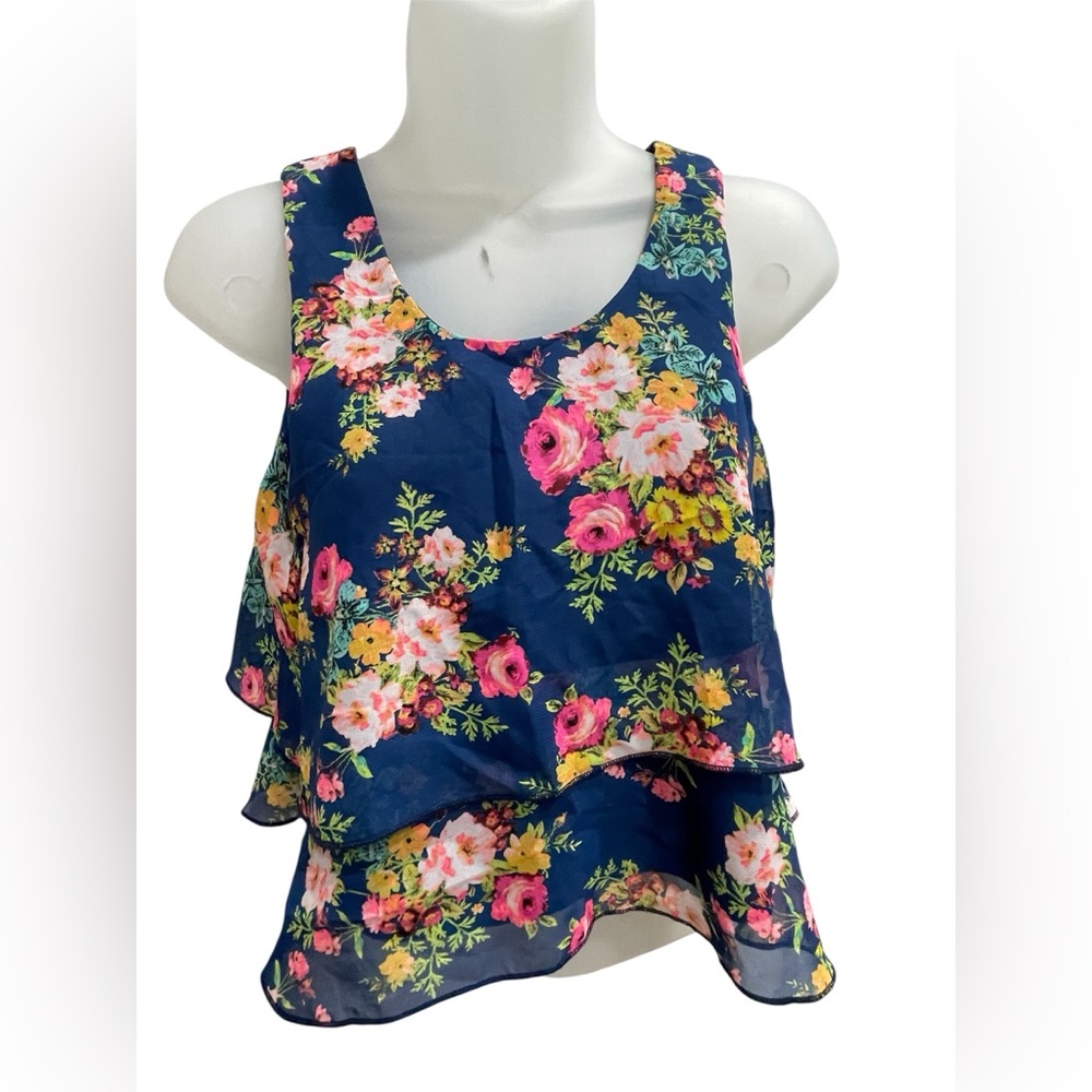 Floral Layered Crop Top - Navy and Pink